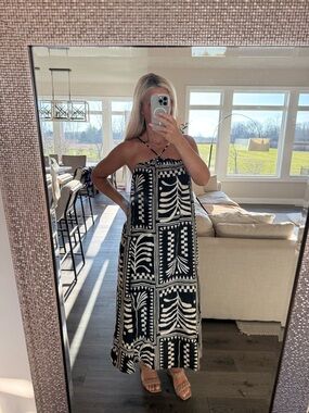 sachin and babi light blue dress Halter Draped Detail Maxi Dress Black White